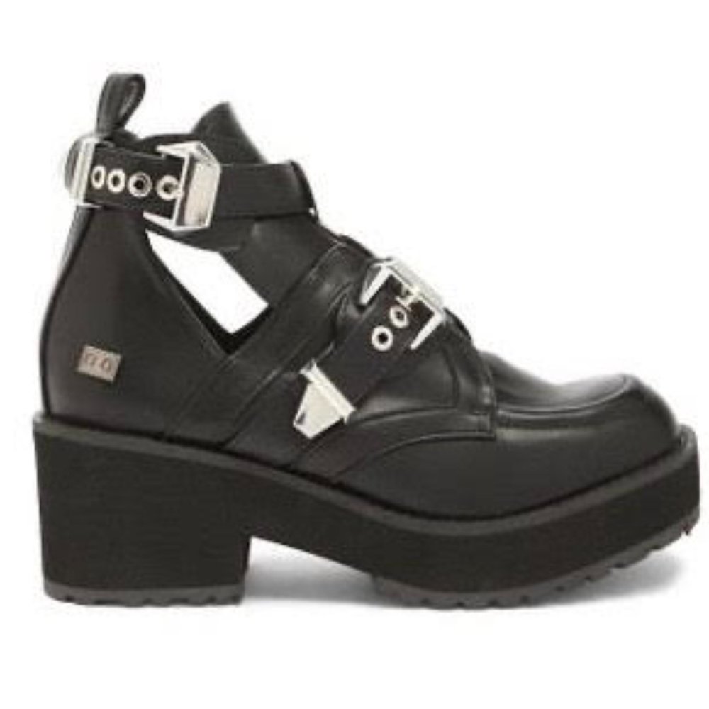 Black Coolway Strappy Faux Leather Bootie Size 36 (6)